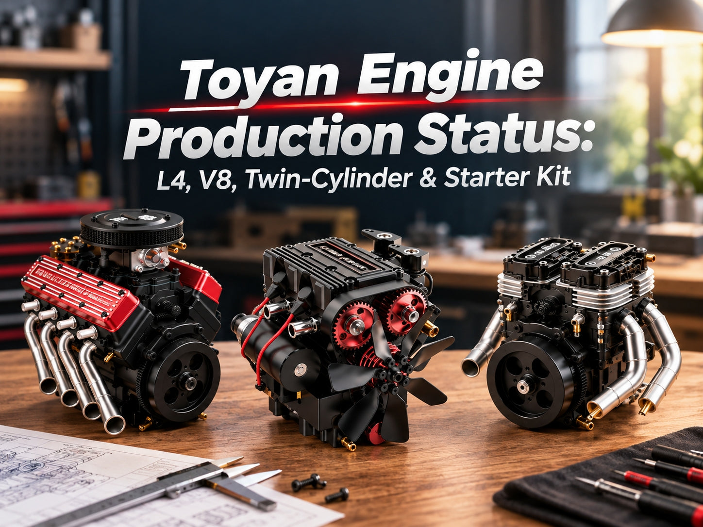 Toyan Engine Production Status: L4, V8, Twin-Cylinder & Starter Kit | Stirlingkit