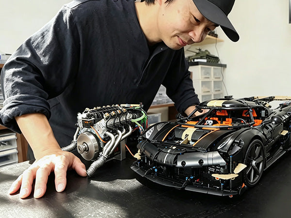 #WhyWeEngine: I Put a Real Gasoline V8 Inside a LEGO Koenigsegg | Stirlingkit