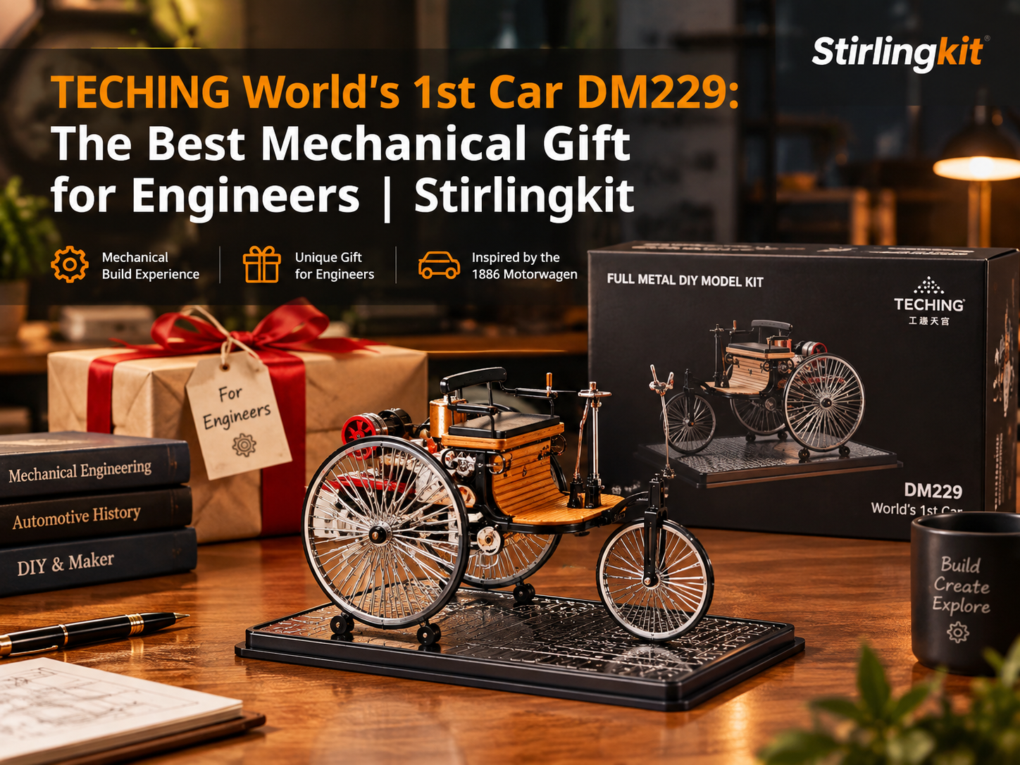 TECHING World's 1st Car DM229: The Best Mechanical Gift for Engineers | Stirlingkit
