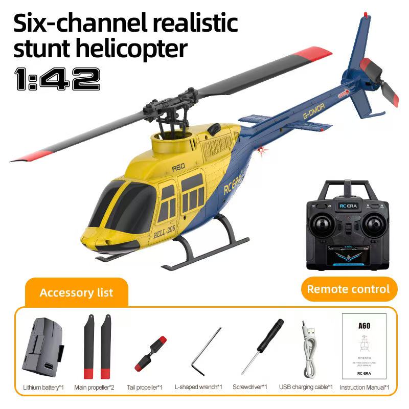 RC ERA A60 BELL 206 Mini Optical Flow RC Helicopter Model for Beginner RTF 90-Class 2.4G 4CH 1/42 - stirlingkit