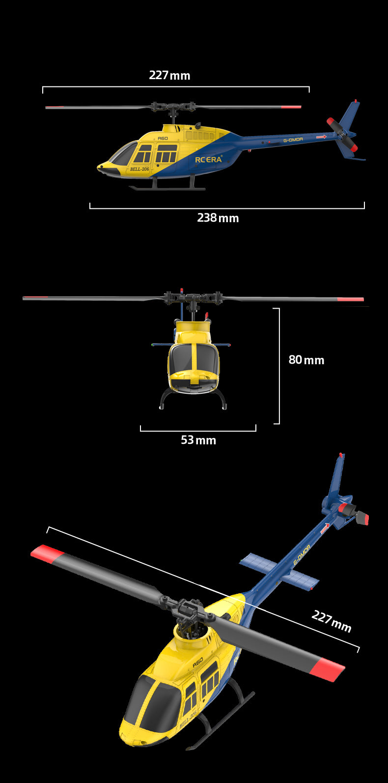 RC ERA A60 BELL 206 Mini Optical Flow RC Helicopter Model for Beginner RTF 90-Class 2.4G 4CH 1/42 - stirlingkit