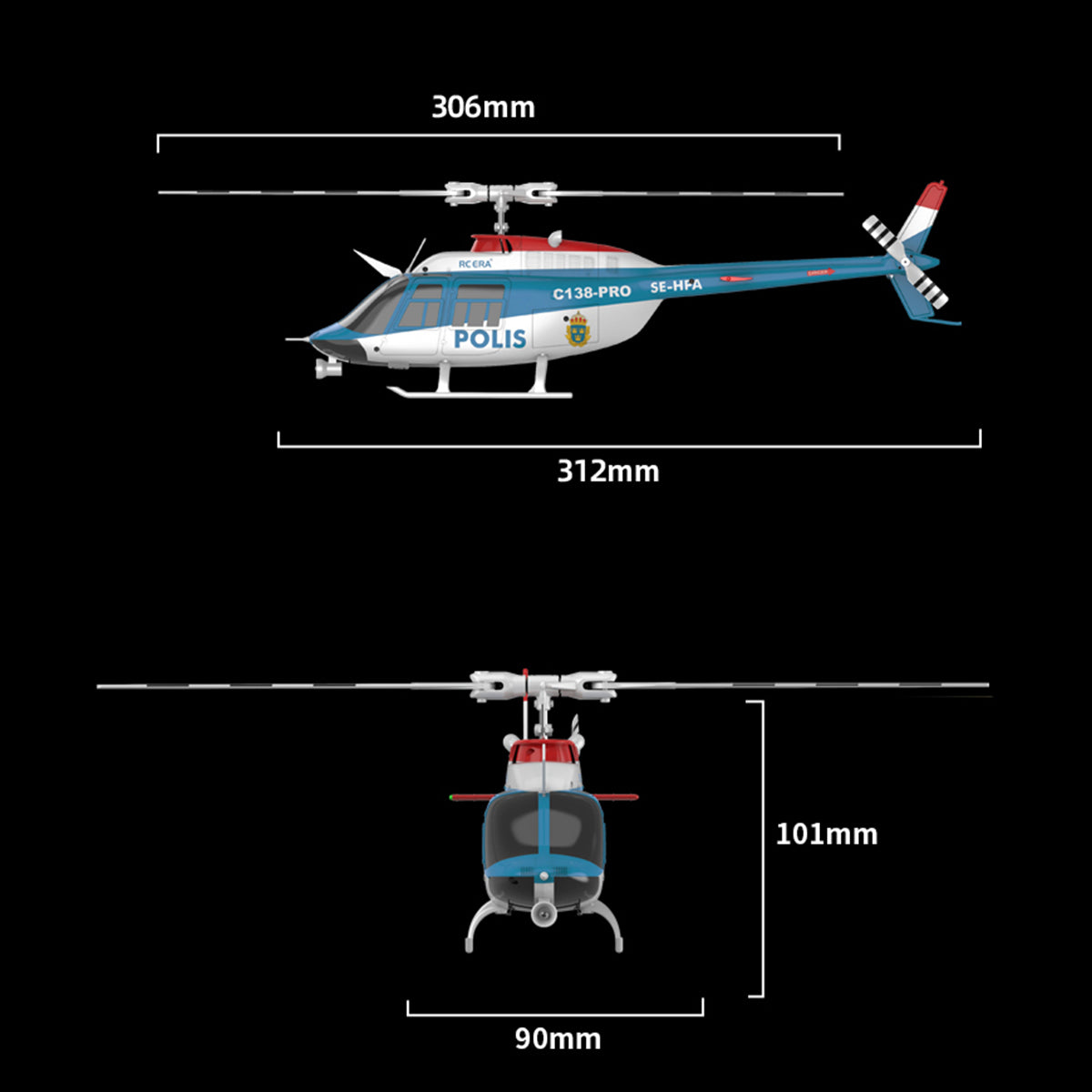 RC ERA C138 PRO Bell 206 Jet Ranger 2.4G 6CH 1/33 Scale RC Helicopter Model RTF - stirlingkit