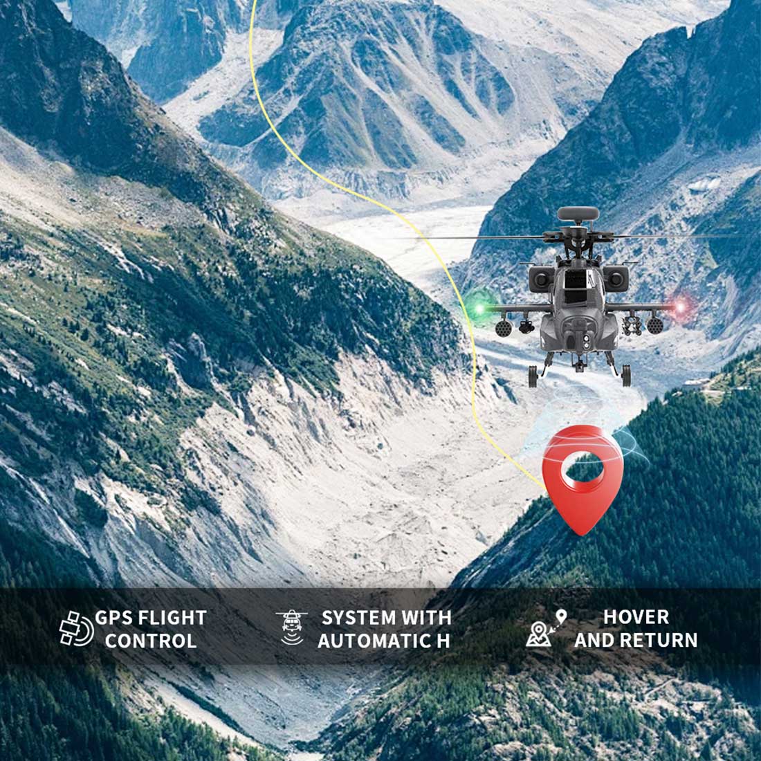 YU XIANG F11-S AH64 Apache RC Helicopter 1/32 2.4G 6CH RTF GPS Smart Version - stirlingkit