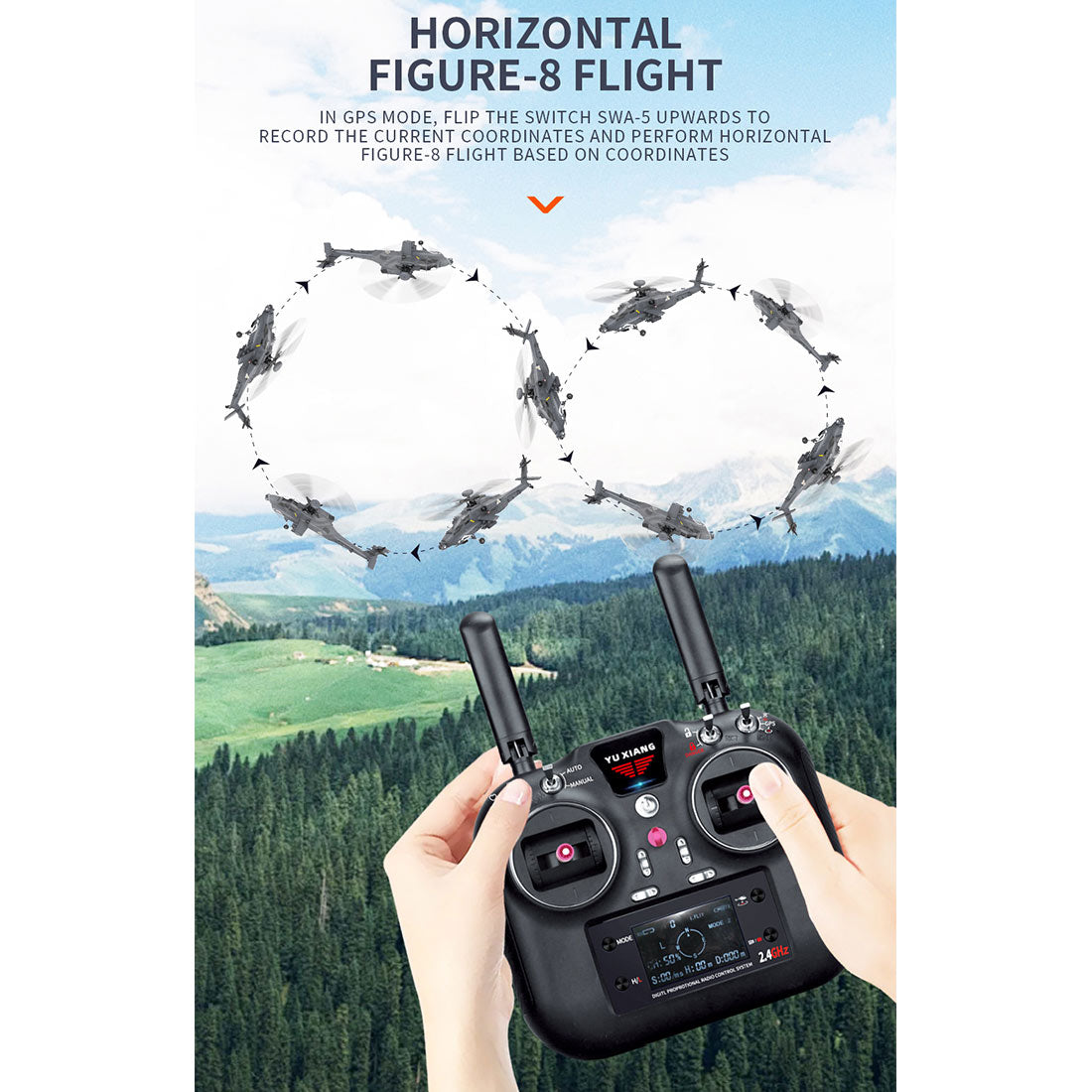 YU XIANG F11-S AH64 Apache RC Helicopter 1/32 2.4G 6CH RTF GPS Smart Version - stirlingkit