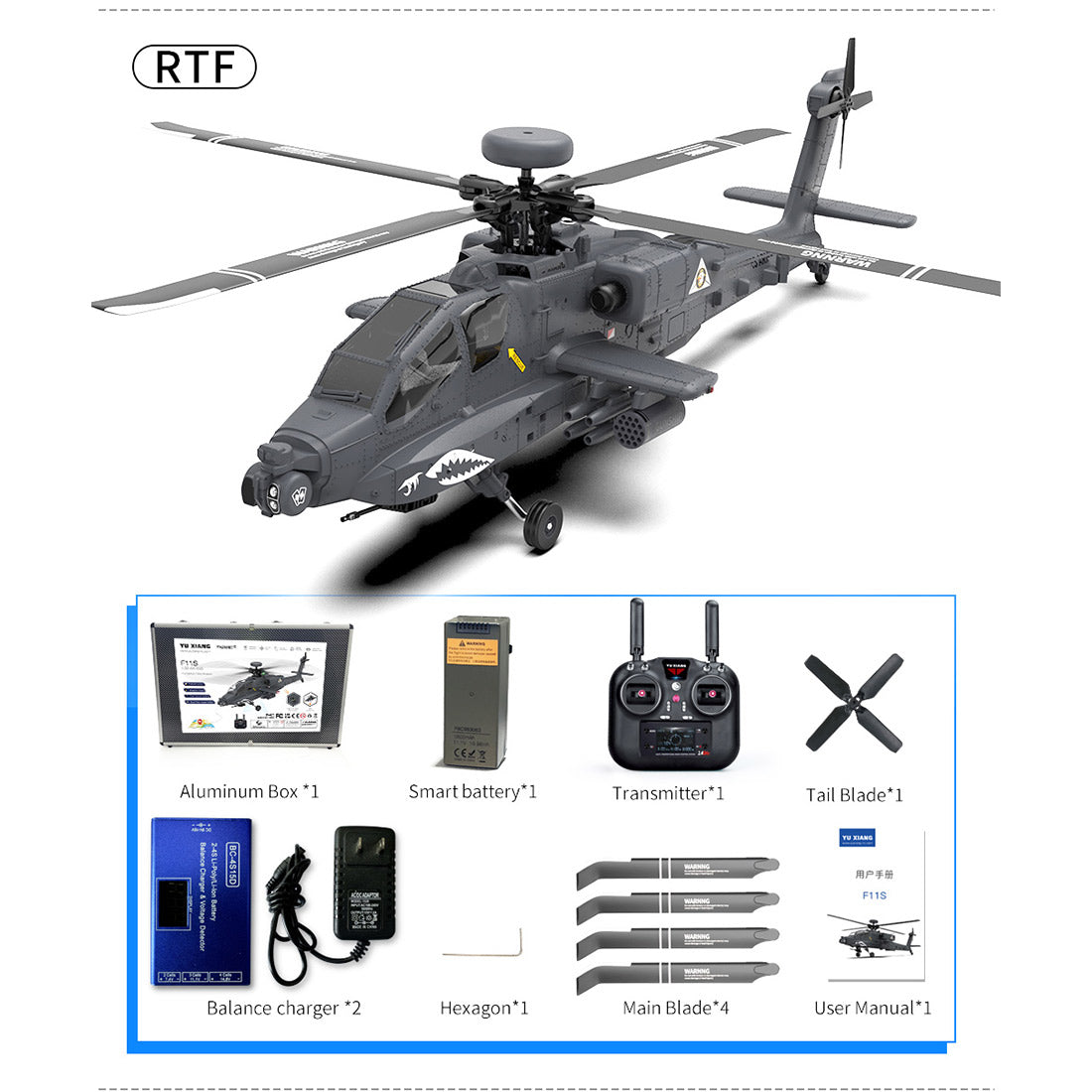 YU XIANG F11-S AH64 Apache RC Helicopter 1/32 2.4G 6CH RTF GPS Smart Version - stirlingkit