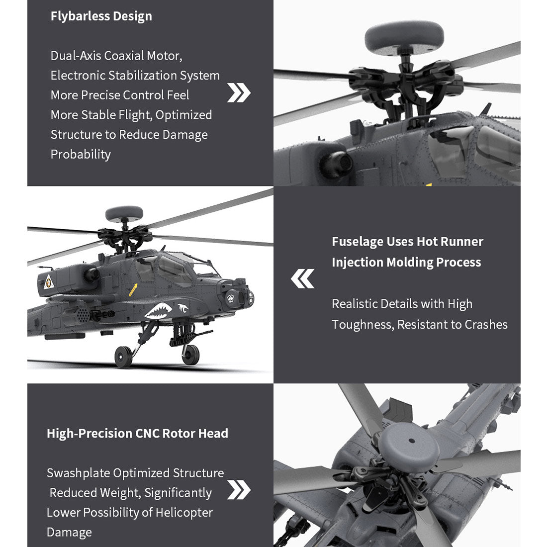 YU XIANG F11-S AH64 Apache RC Helicopter 1/32 2.4G 6CH RTF GPS Smart Version - stirlingkit