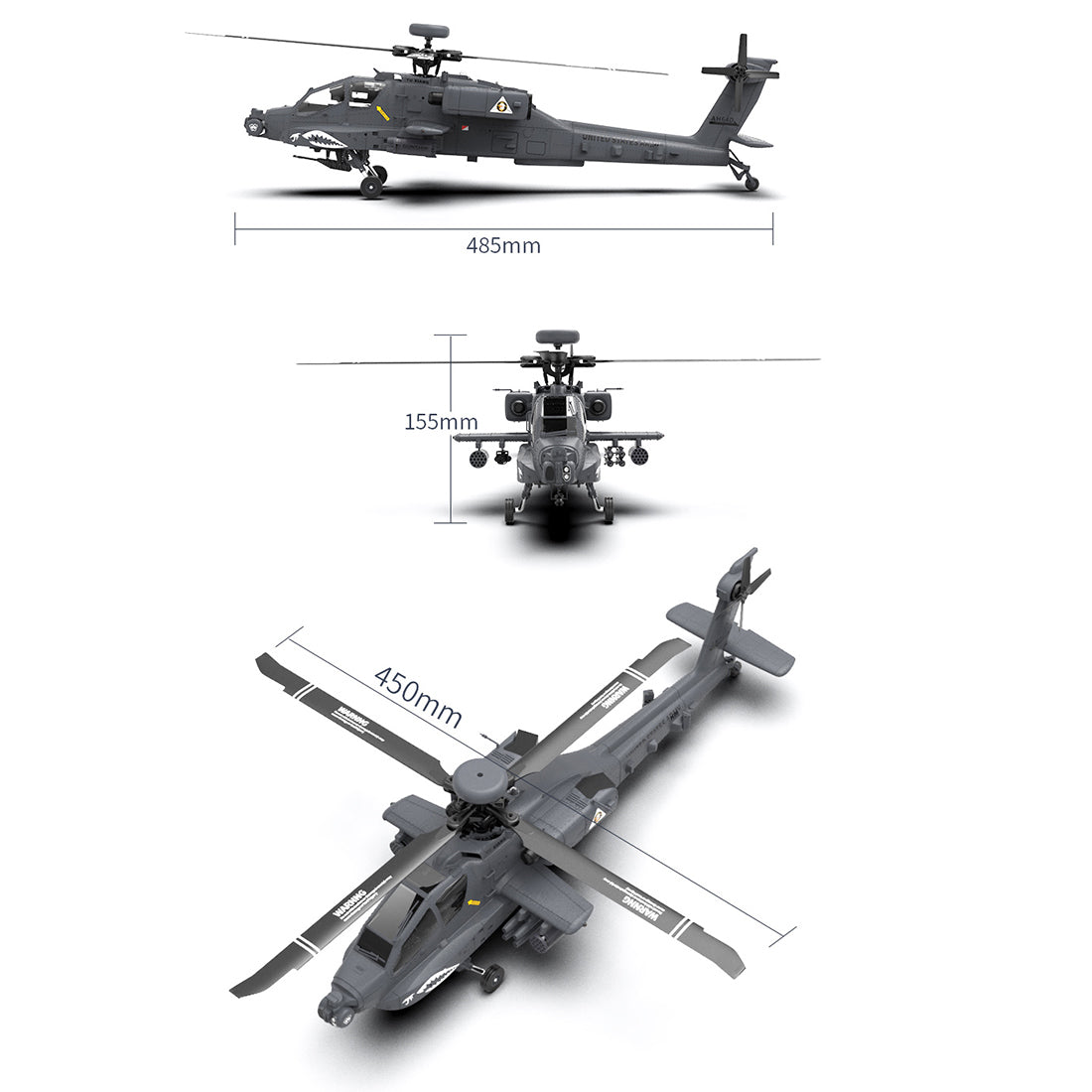 YU XIANG F11-S AH64 Apache RC Helicopter 1/32 2.4G 6CH RTF GPS Smart Version - stirlingkit