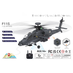 YU XIANG F11-S AH64 Apache RC Helicopter 1/32 2.4G 6CH RTF GPS Smart Version - stirlingkit