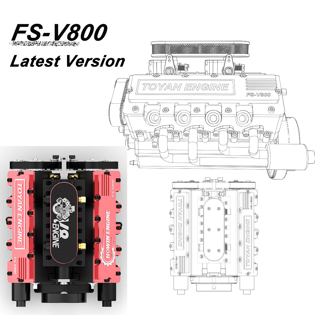 Toyan V8 FS-V800 28cc Engine RTR Nitro Engine Model Kits with Supercharger - stirlingkit