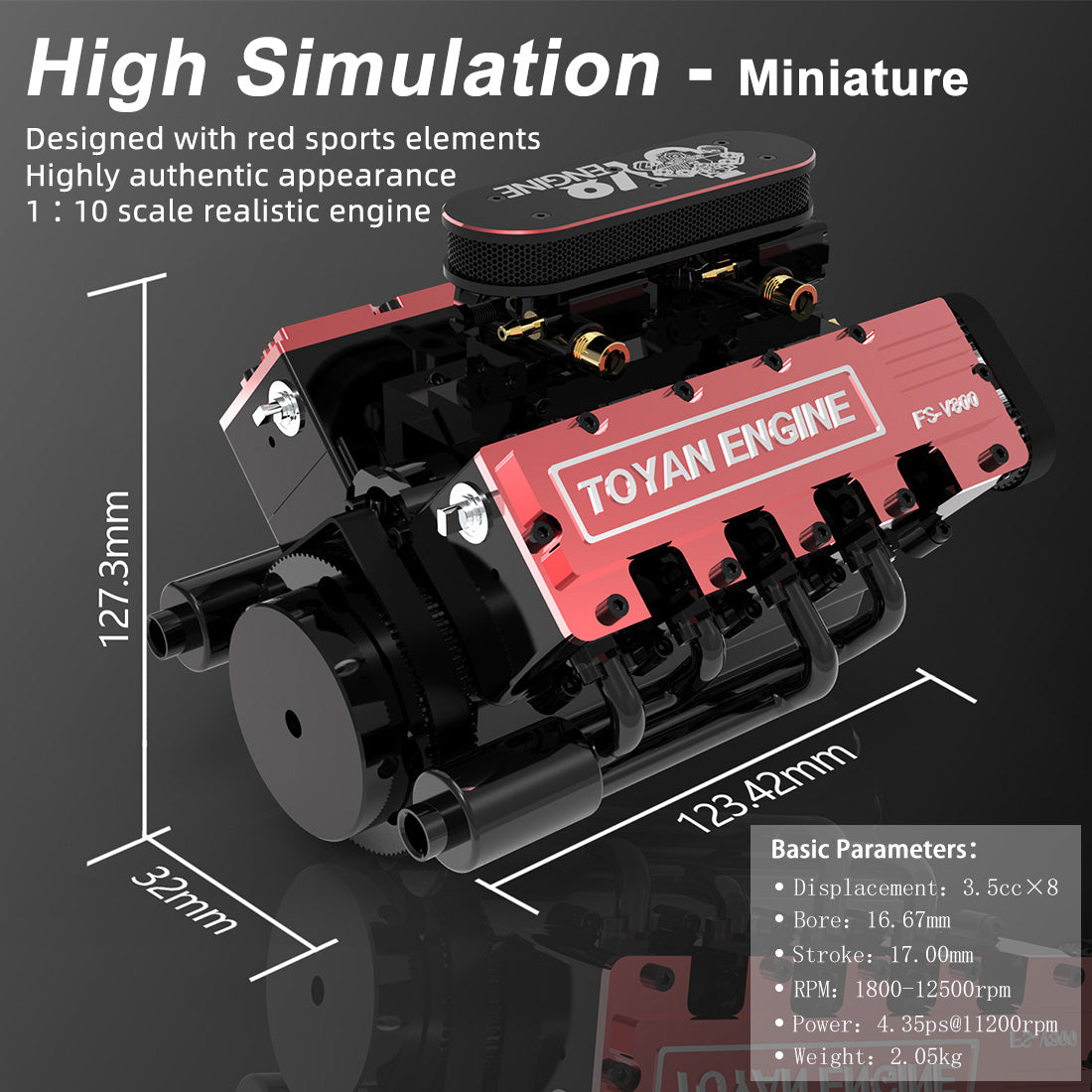 Toyan V8 FS-V800 28cc Engine RTR Nitro Engine Model Kits with Supercharger - stirlingkit