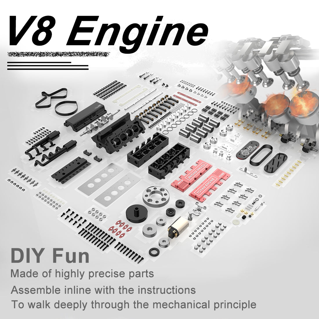 Toyan V8 FS-V800 28cc Engine RTR Nitro Engine Model Kits with Supercharger - stirlingkit