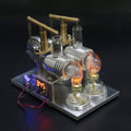Custom Stirling Engine 2 Cylinders Hot Air Generator Model with Voltage Meter LED Bulb Science Experiment Educational Toy - stirlingkit