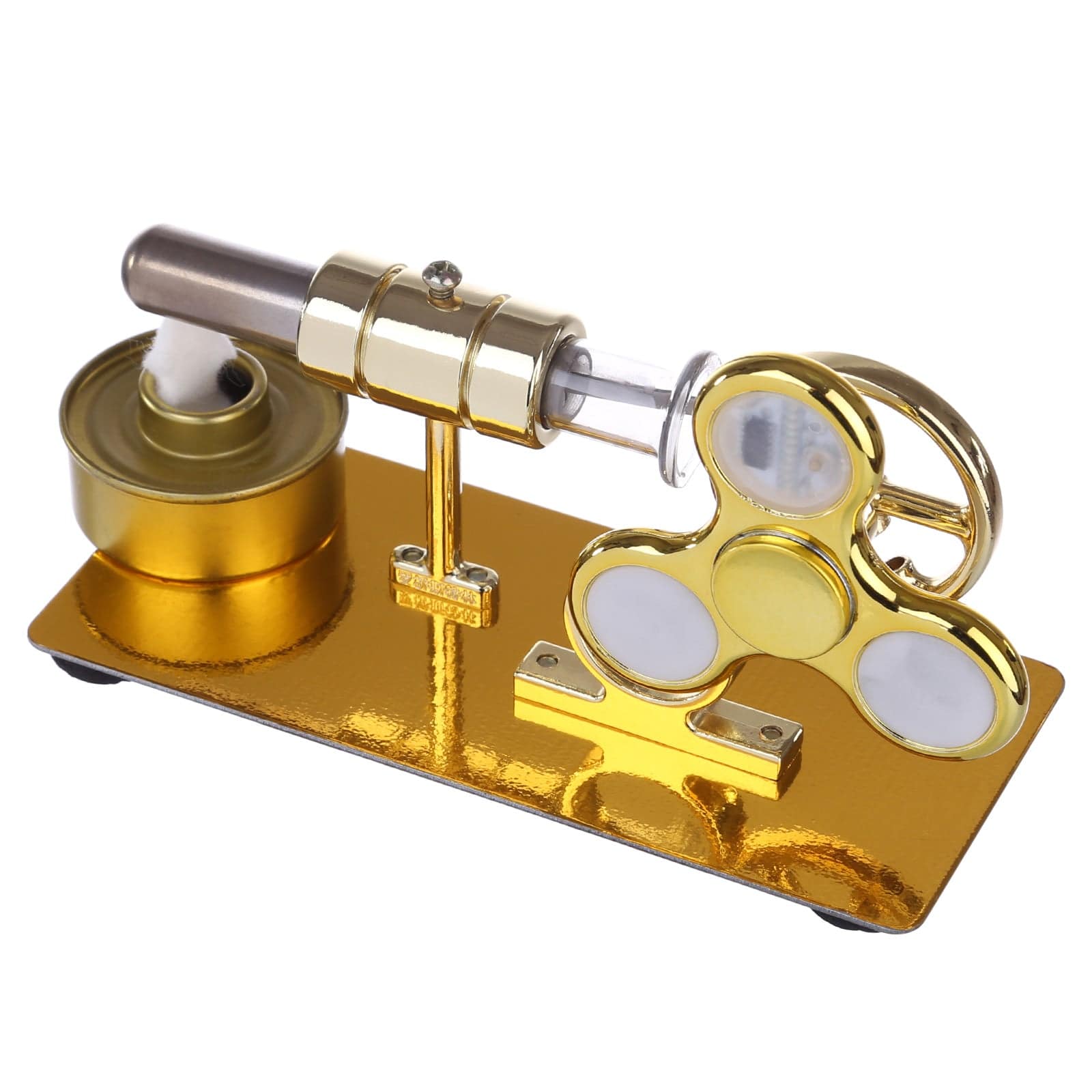 Customized Golden Single Cylinder Stirling Engine Model with Luminous Gyroscope Physical Experiment - stirlingkit