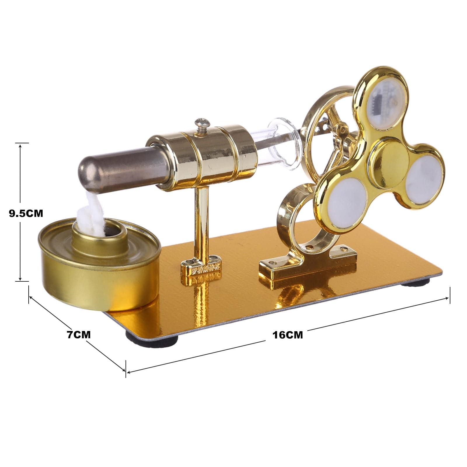 Customized Golden Single Cylinder Stirling Engine Model with Luminous Gyroscope Physical Experiment - stirlingkit