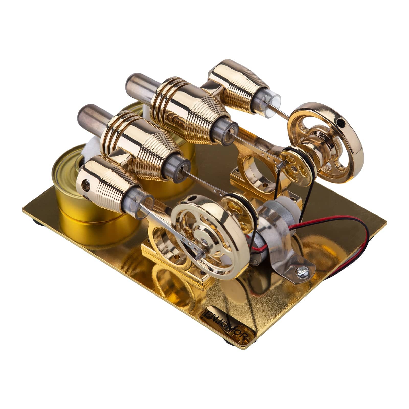 ENJOMOR 4 Cylinder Hot Air Stirling Engine Generator with Bulb & Voltmeter - stirlingkit