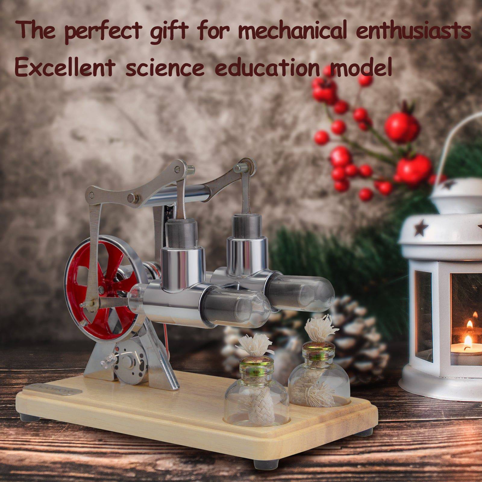 ENJOMOR Mini Double Cylinder Hot Air Stirling Engine STEM Silver - stirlingkit