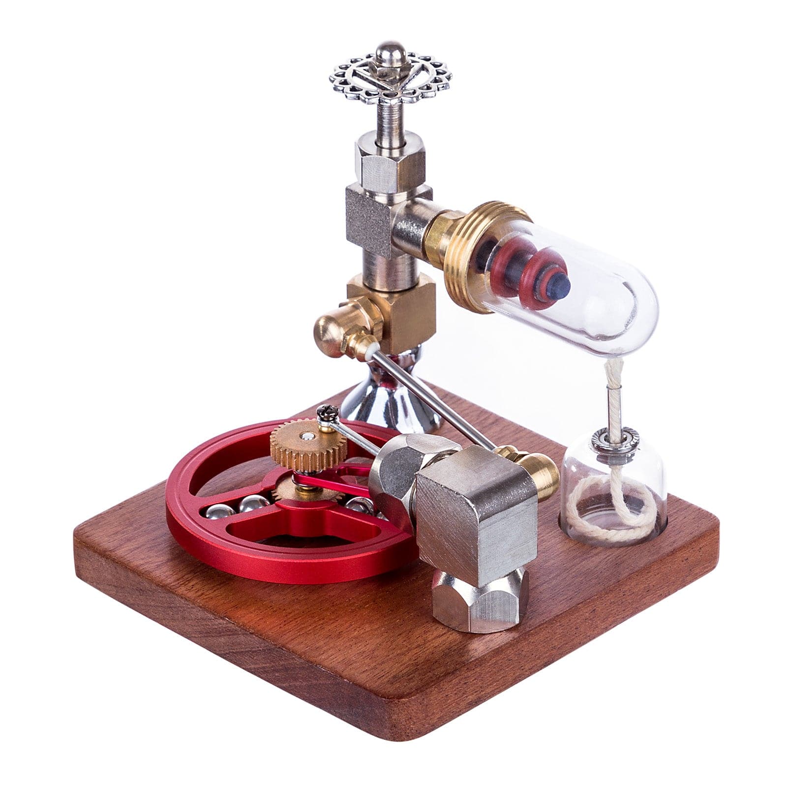 Speed-Controlled Single Cylinder Stirling Engine with Regulator Free Piston  External Combustion Engine - Red - Stirlingkit