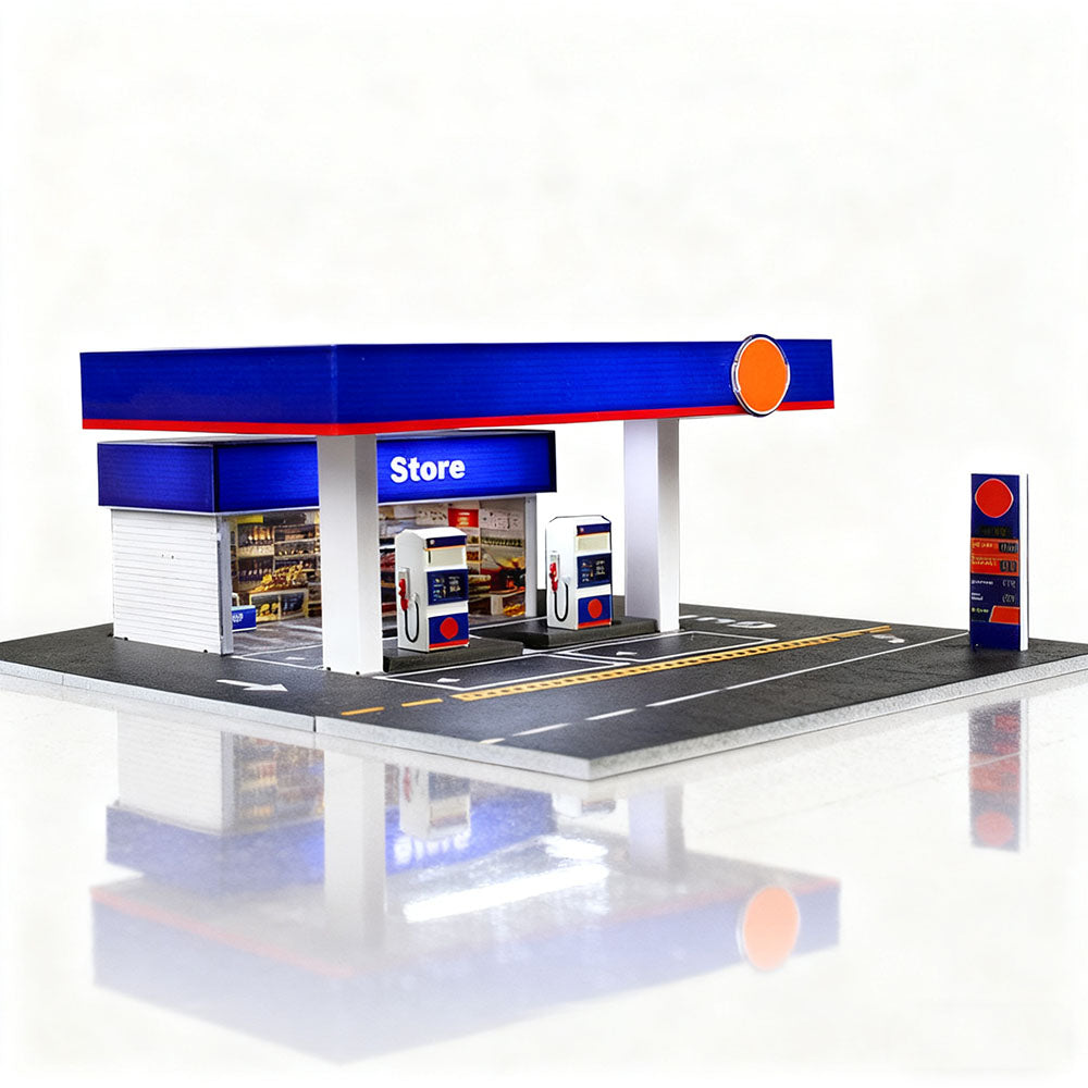 1/64 Scale Gas Station Diorama Model without Vehicles & Mini Figures