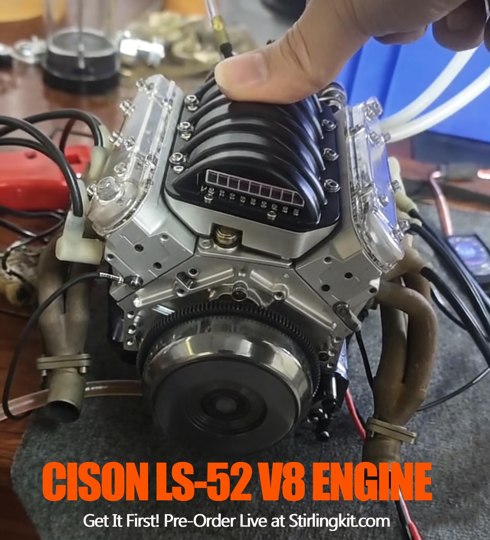 CISON LS-52 Mini V8 Engine Model Kit – 1/5 Scale 52cc Water-Cooled 4-Stroke Gasoline OHV V8 Engine DIY Kit - stirlingkit