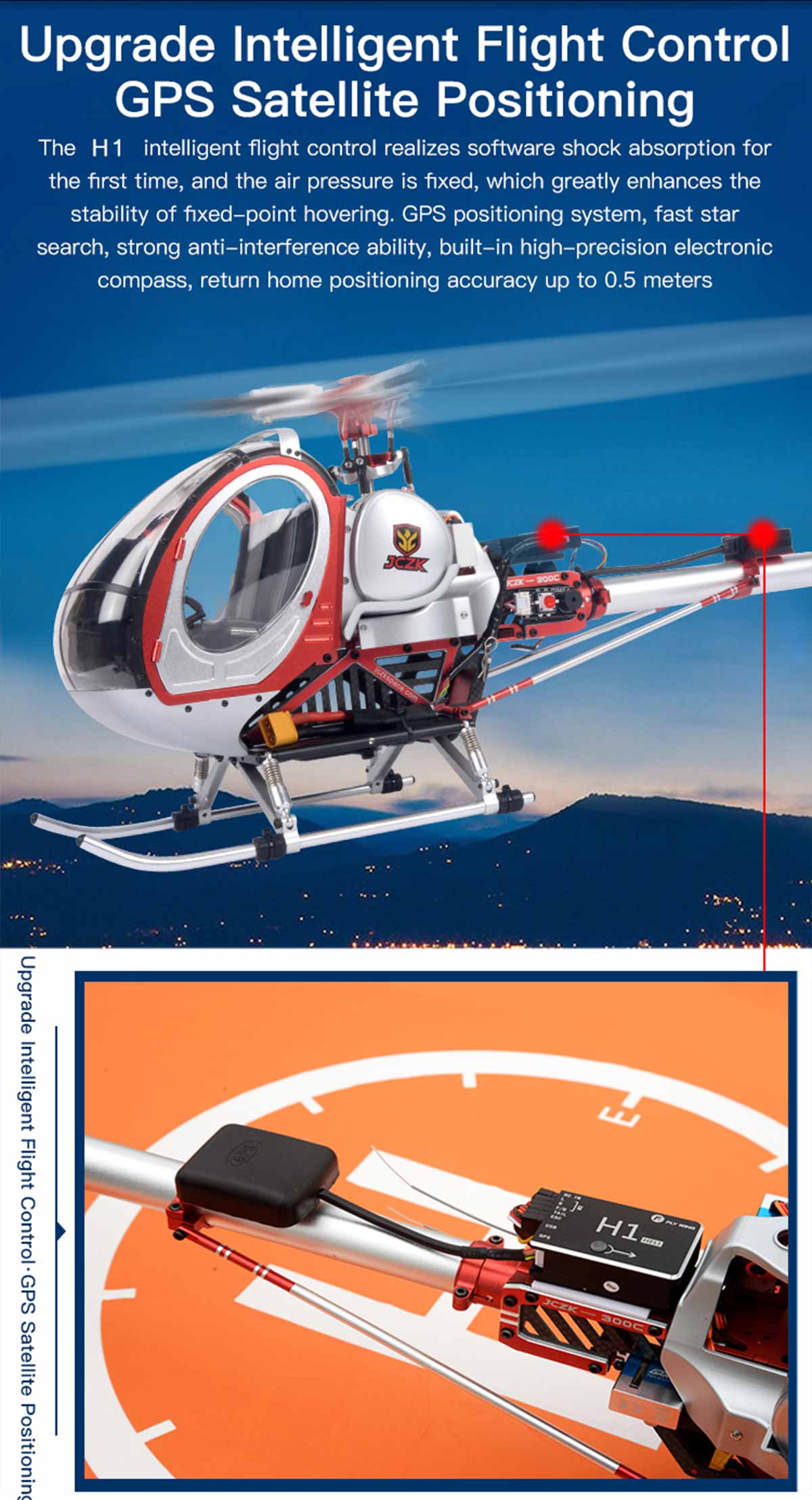 JCZK 300C PRO 12CH Super Simulation Smart RC Helicopter RTF With GPS One-key Return Hover H1 Flight Control Flybarless - stirlingkit