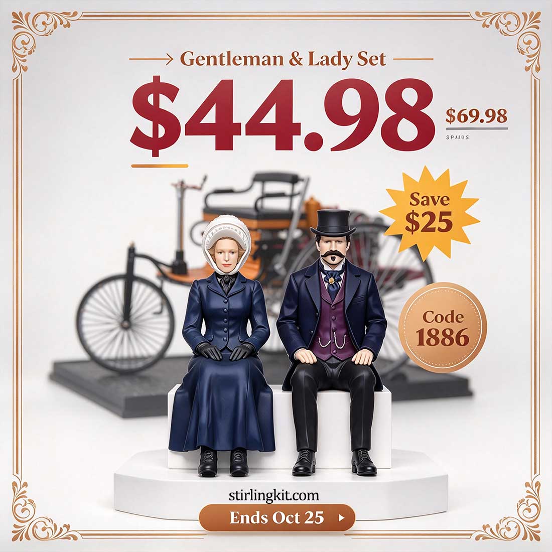 Realistic 1880s Victorian Driver & Passenger Figures for TECHING DM229 World 1st Automobile Kits
