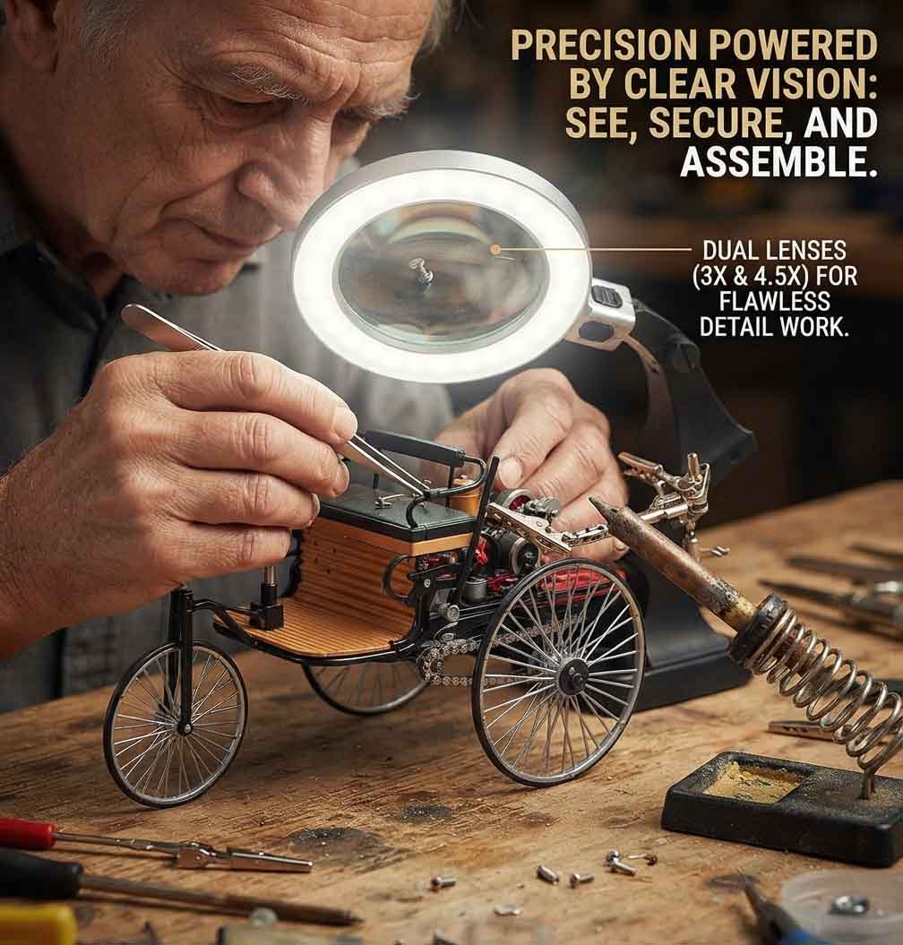 Desktop Magnifying Glass Station with 3X/4.5X Lenses & Helping Hands