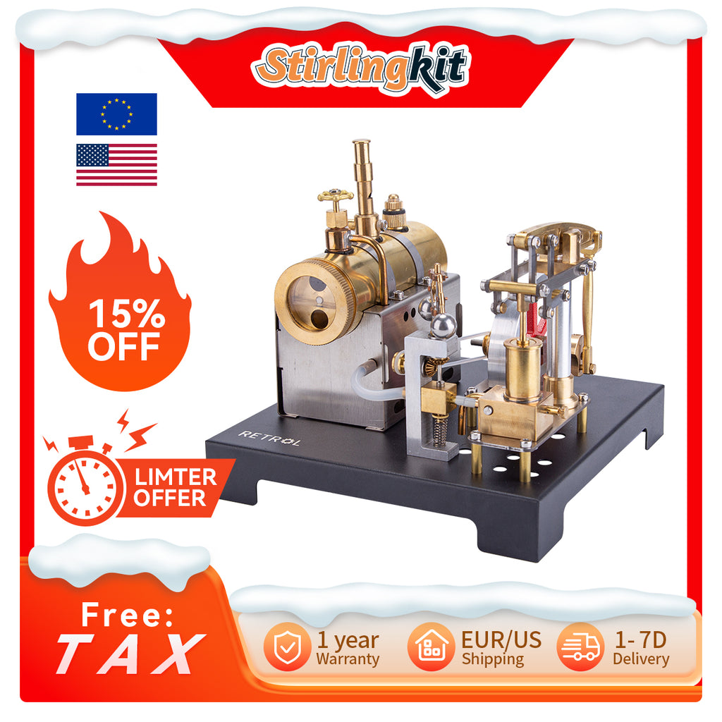 RETROL DIY Steam Beam Engine Model with Boiler & Centrifugal Flyball Governor Model Assembly Kit - stirlingkit