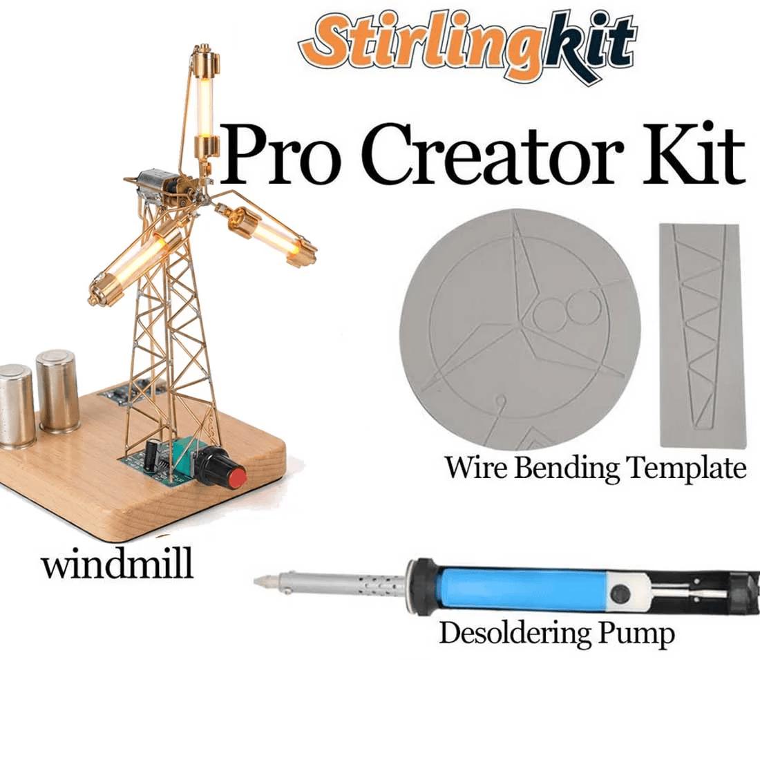 Build Your Own Windmill Desk Lamp DIY Kits Circuit Sculpture Model - stirlingkit