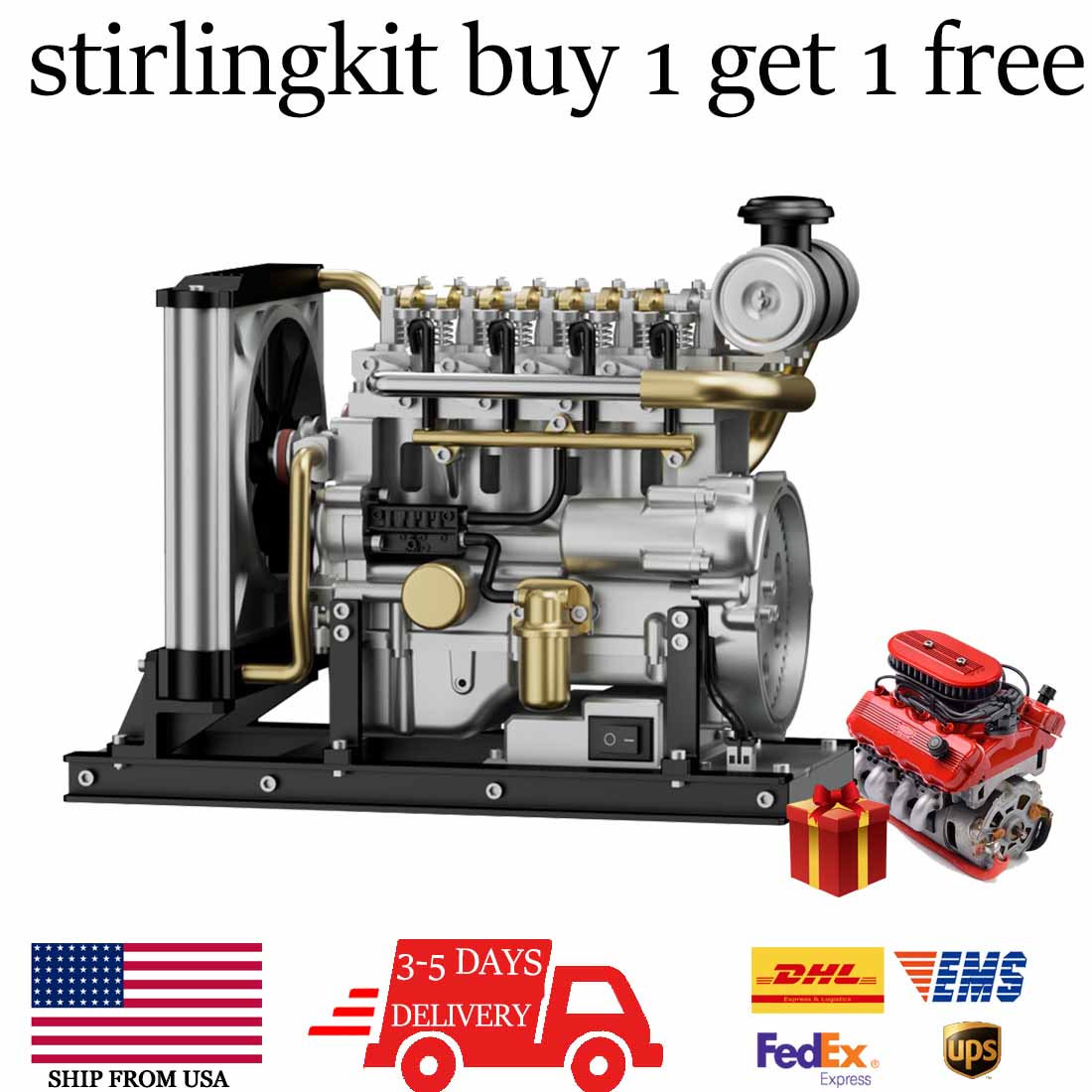 TECHING Workable Mini Diesel Engine Metal Model Kits DIY OHV 4-cylinder Engine - stirlingkit