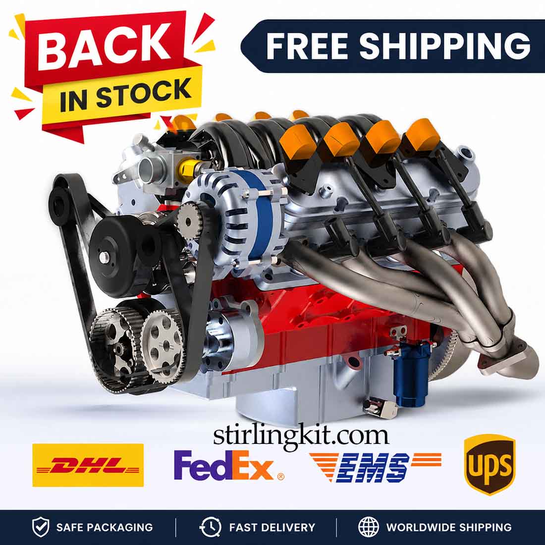 CISON LS-52 Mini V8 Engine Model Kit – 1/5 Scale 52cc Water-Cooled 4-Stroke Gasoline OHV V8 Engine DIY Kit