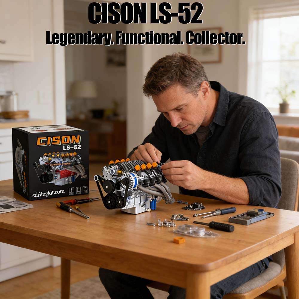 CISON LS-52 Mini V8 Engine Model Kit – 1/5 Scale 52cc Water-Cooled 4-Stroke Gasoline OHV V8 Engine DIY Kit - stirlingkit