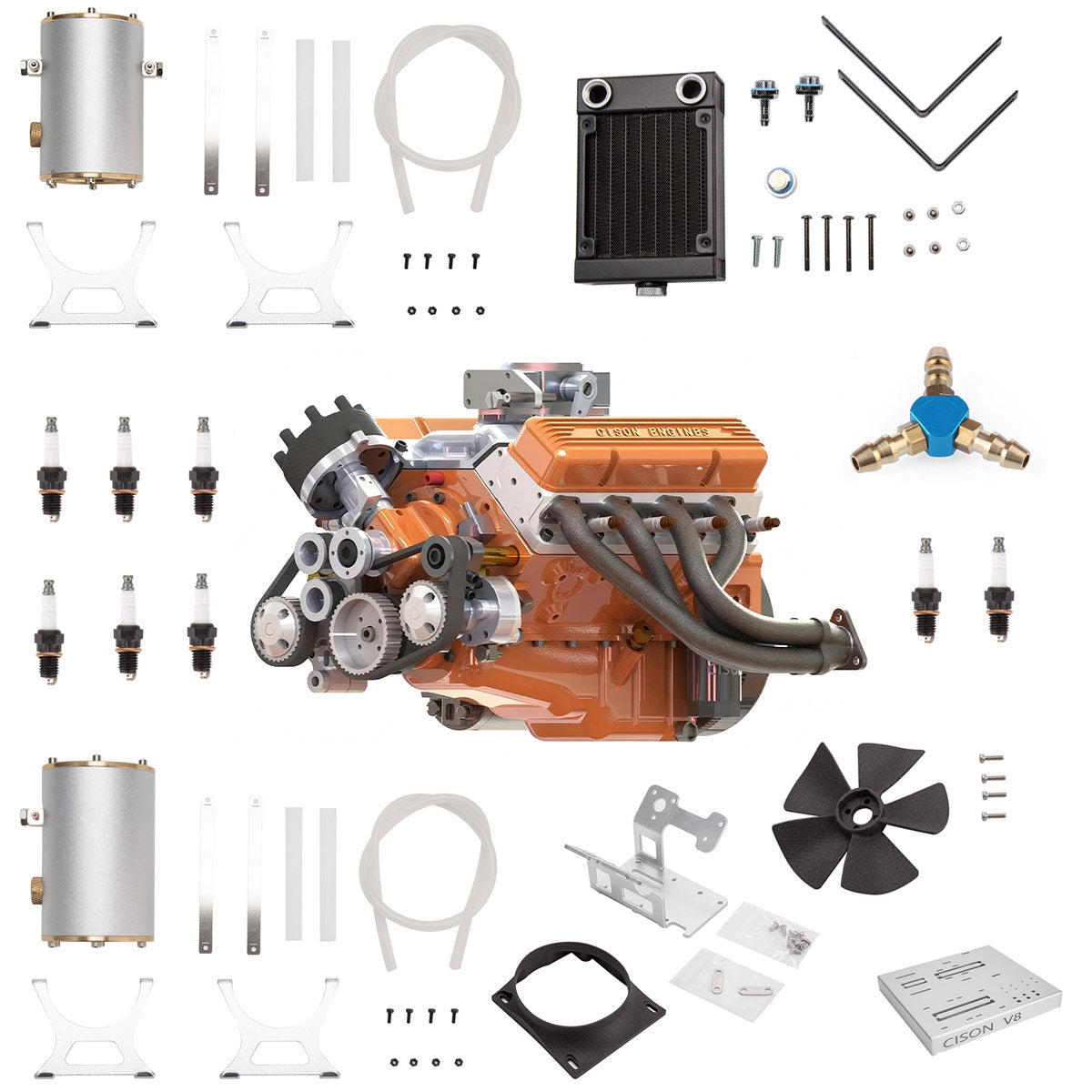 CISON Gasoline OHV V8 Small-block Engine Model Kits 4-Stroke 44cc Water-Cooled 1/6