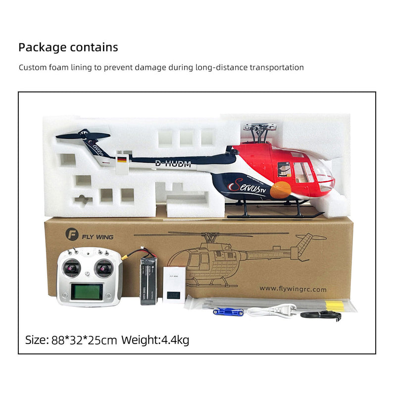 FLYWING BO105 470 Size Scale GPS Heli Drone 2.4G 6CH Big Military RC Helicopter With H1 Flight Controller - stirlingkit