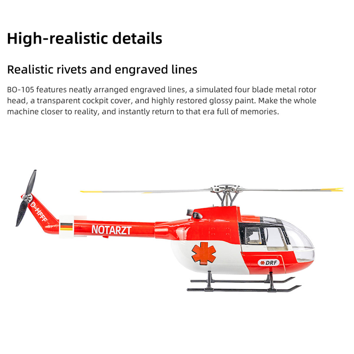 FLYWING BO105 470 Size Scale GPS Heli Drone 2.4G 6CH Big Military RC Helicopter With H1 Flight Controller - stirlingkit