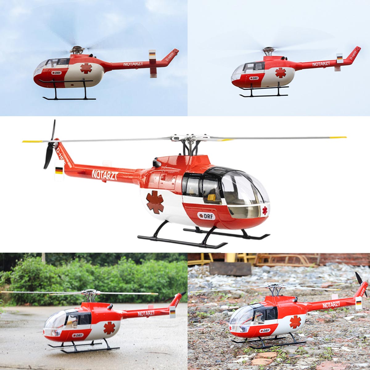 FLYWING BO105 470 Size Scale GPS Heli Drone 2.4G 6CH Big Military RC Helicopter With H1 Flight Controller - stirlingkit