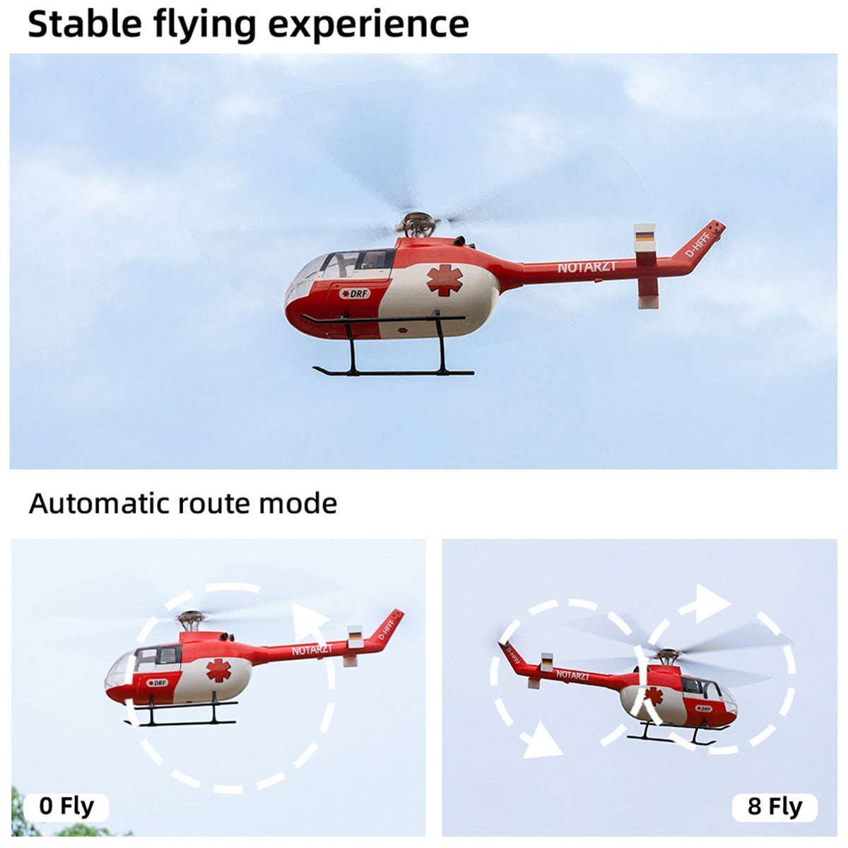 FLYWING BO105 470 Size Scale GPS Heli Drone 2.4G 6CH Big Military RC Helicopter With H1 Flight Controller - stirlingkit