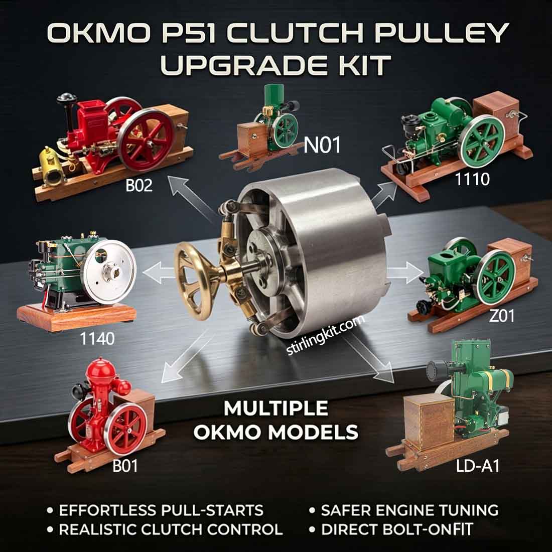 P51 Friction Clutch Pulley Upgrade Kit for OKMO Engine Models - stirlingkit