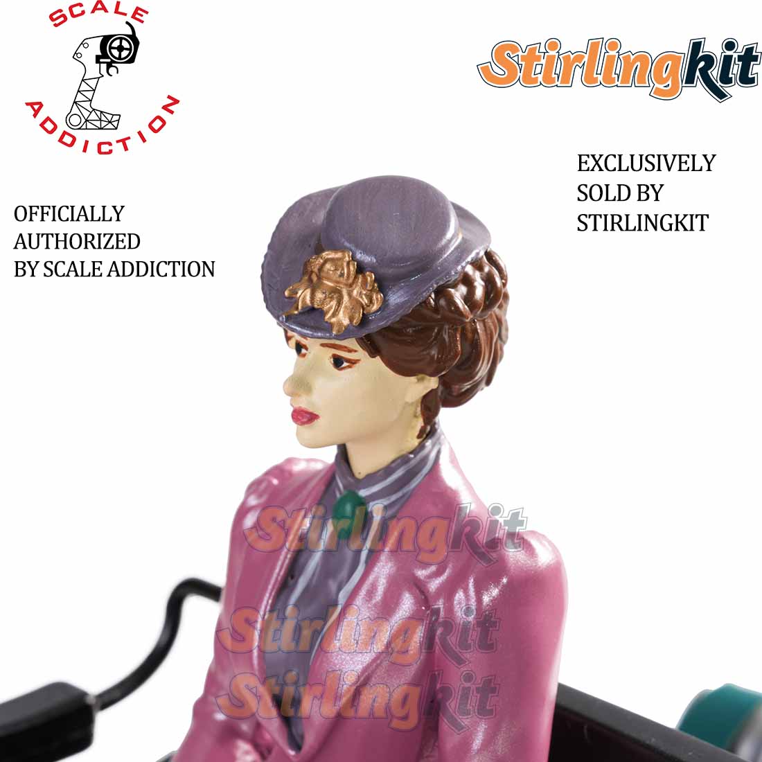 Lady figure hat and brooch detail