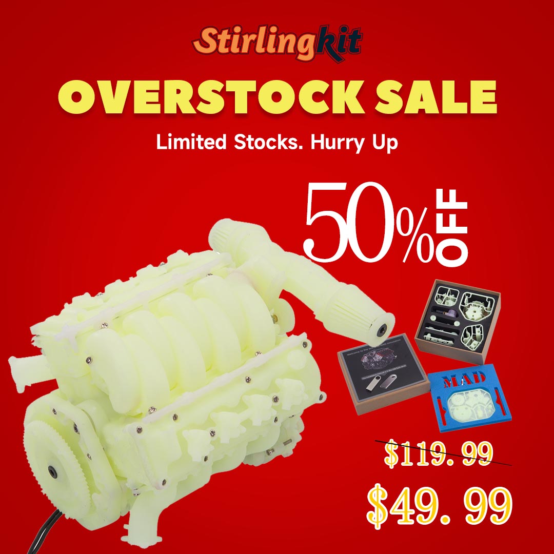 MAD RC Simulated V8 Engine KIT that Works Original Color Unpainted Version - stirlingkit