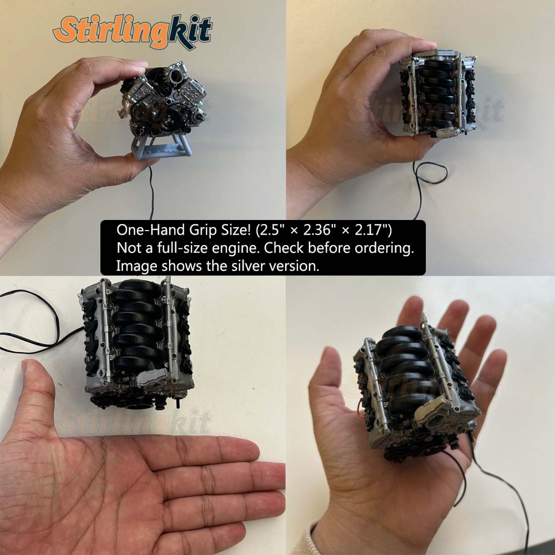 MAD RC Simulated V8 Engine KIT that Works Original Color Unpainted Version - stirlingkit