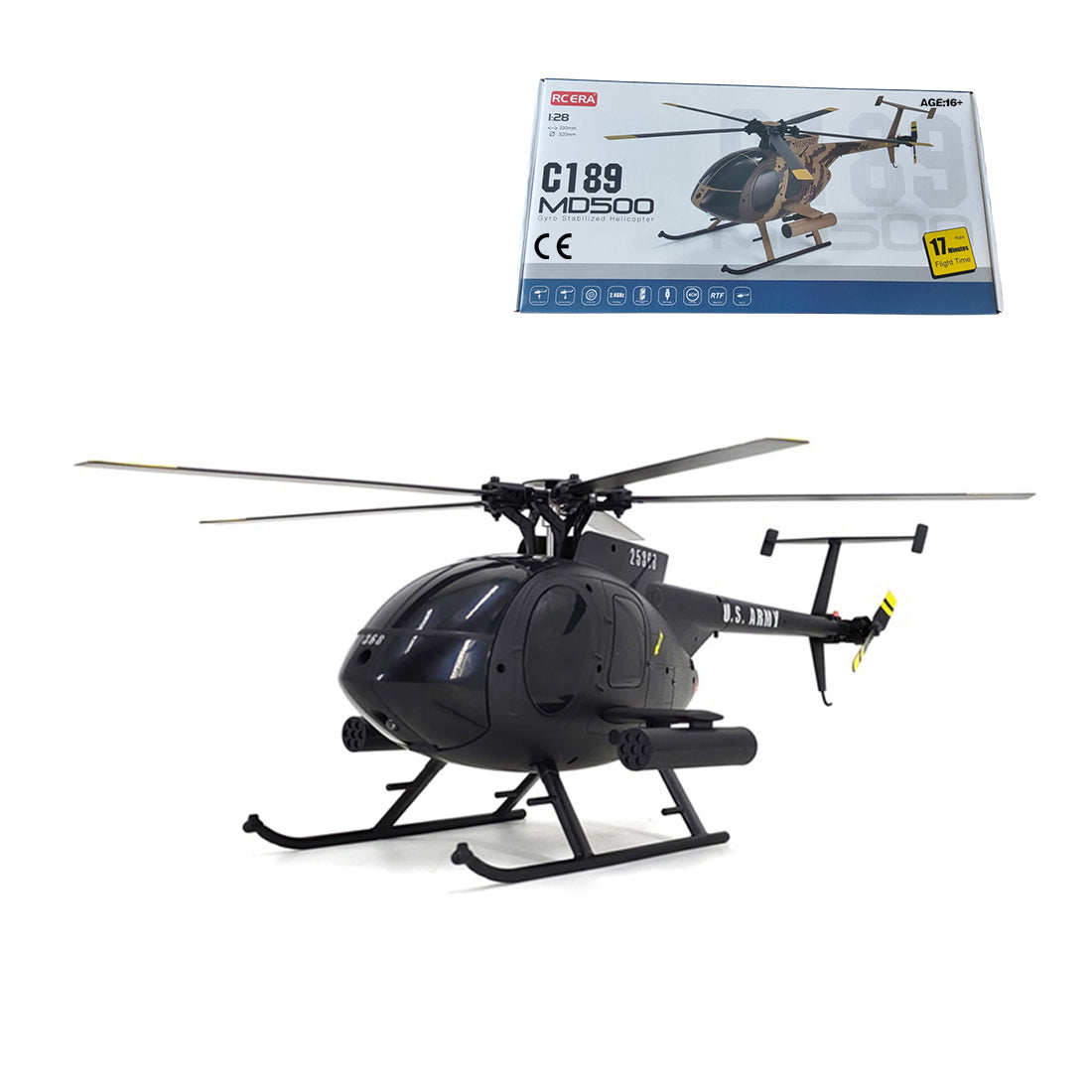 MD500 C189 Little Bird Aircraft Model 1/28 2.4G 4CH Single-Rotor RC Helicopter Model - RTF Version - stirlingkit