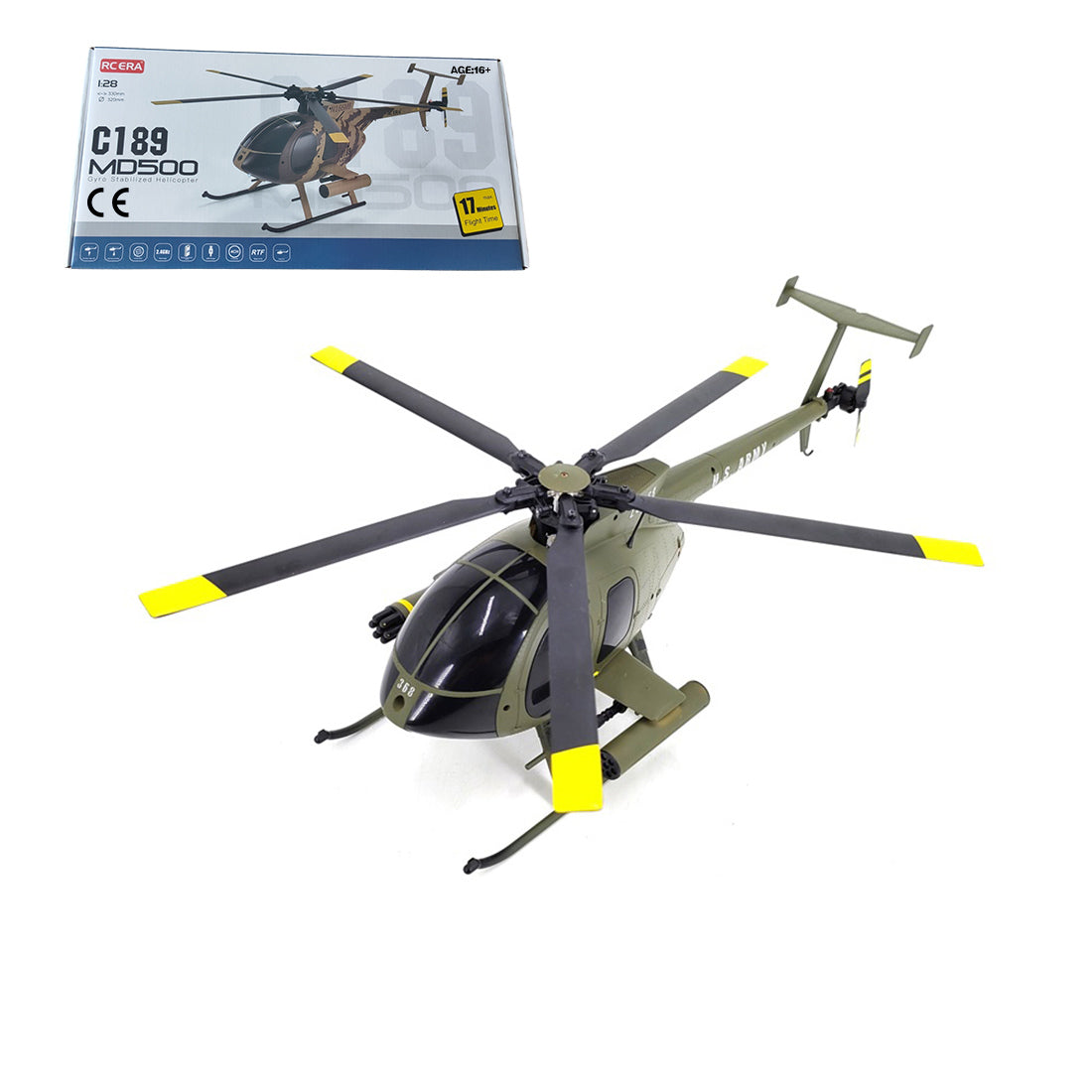 MD500 C189 Little Bird Aircraft Model 1/28 2.4G 4CH Single-Rotor RC Helicopter Model - RTF Version - stirlingkit