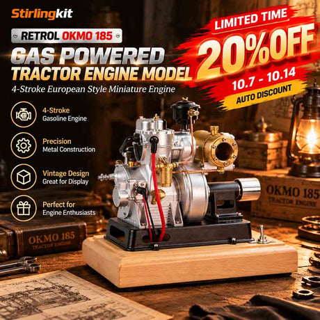 RETROL × OKMO 185-Type Gas Powered Antique Tractor Engine Model 4-Stroke European-Style Miniature Engine - stirlingkit