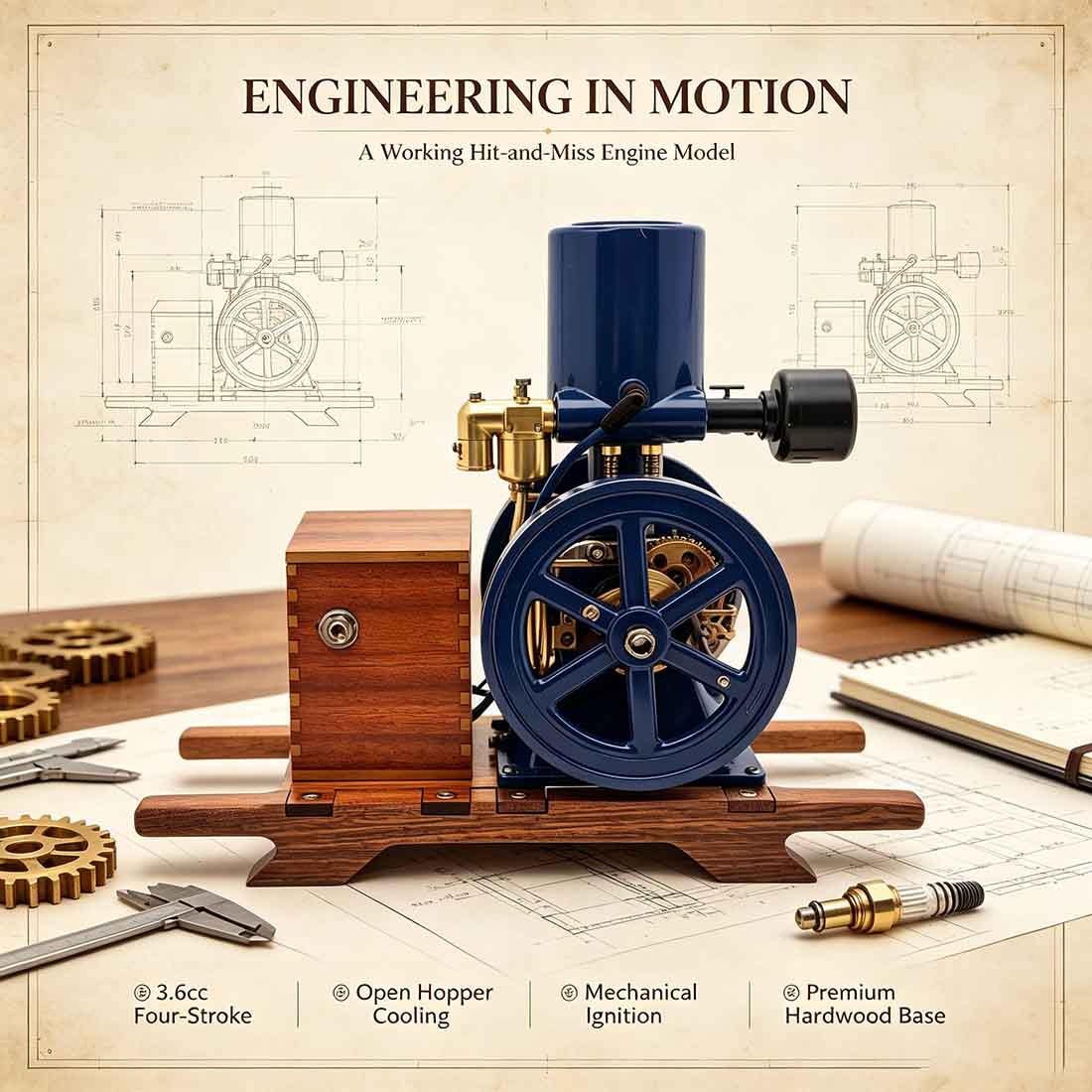 RETROL & OKMO N01 1/5 Scale Hit and Miss Vertical Gas Stationary Engine Model RTR - stirlingkit