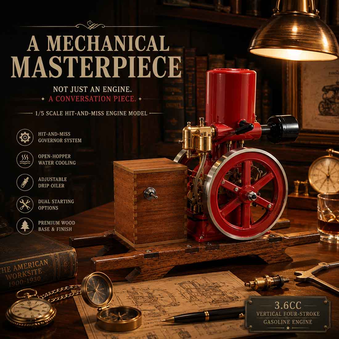 RETROL & OKMO N01 1/5 Scale Hit and Miss Vertical Gas Stationary Engine Model RTR - stirlingkit