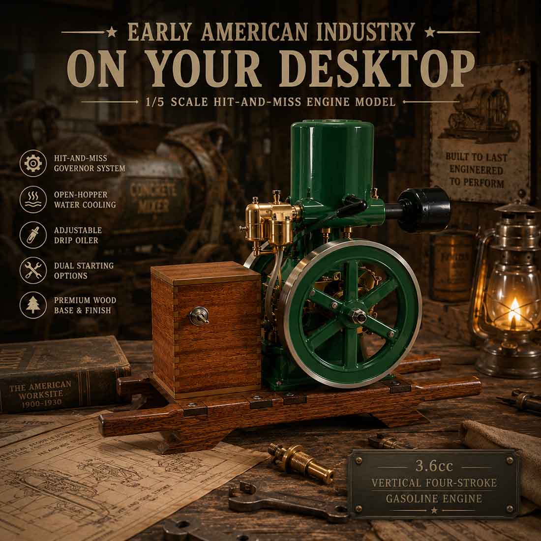 RETROL & OKMO N01 1/5 Scale Hit and Miss Vertical Gas Stationary Engine Model RTR - stirlingkit