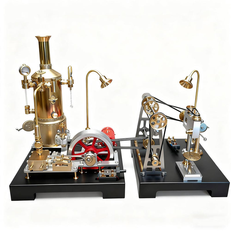 RETROL SE-03 steam engine driving the GF-01 miniature workshop by belt