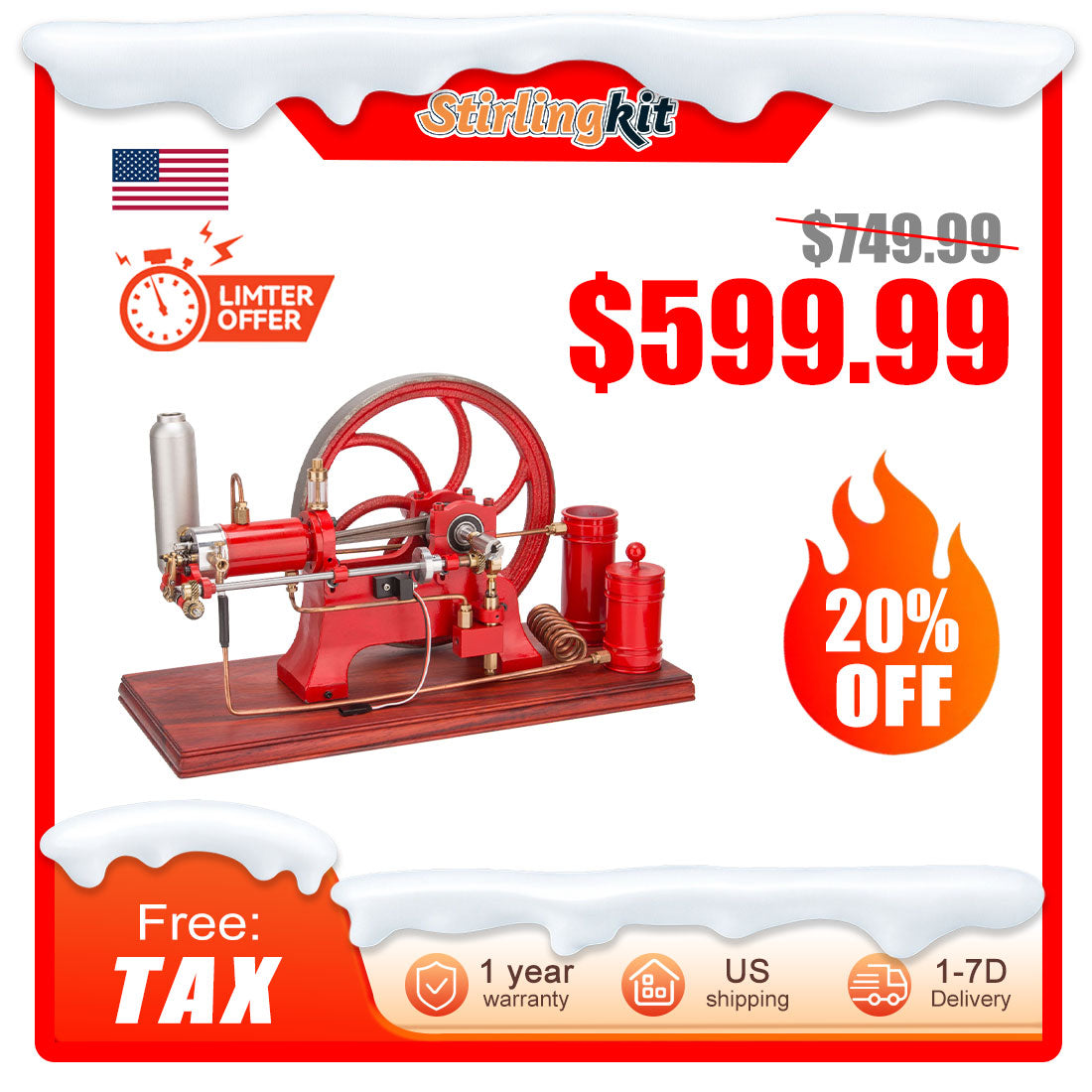 RETROL Vintage Horizontal Mill Engine Stationary Engine Model 4 Stroke Gasoline ICE