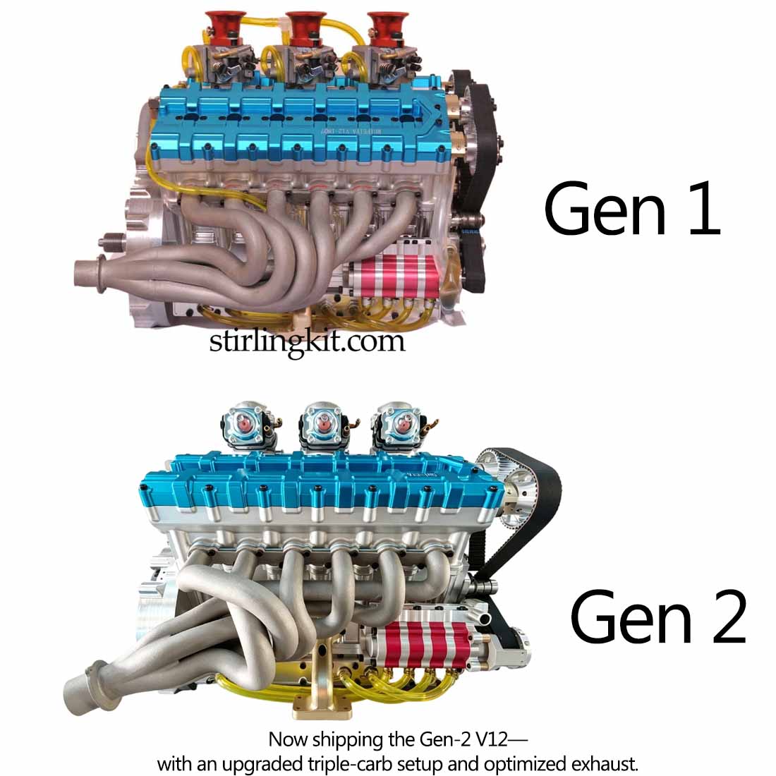 RUIFEIYA V12-180 Gas V12 Engine Model 180cc DOHC 1/4 Scale High Performance Model Engine - stirlingkit
