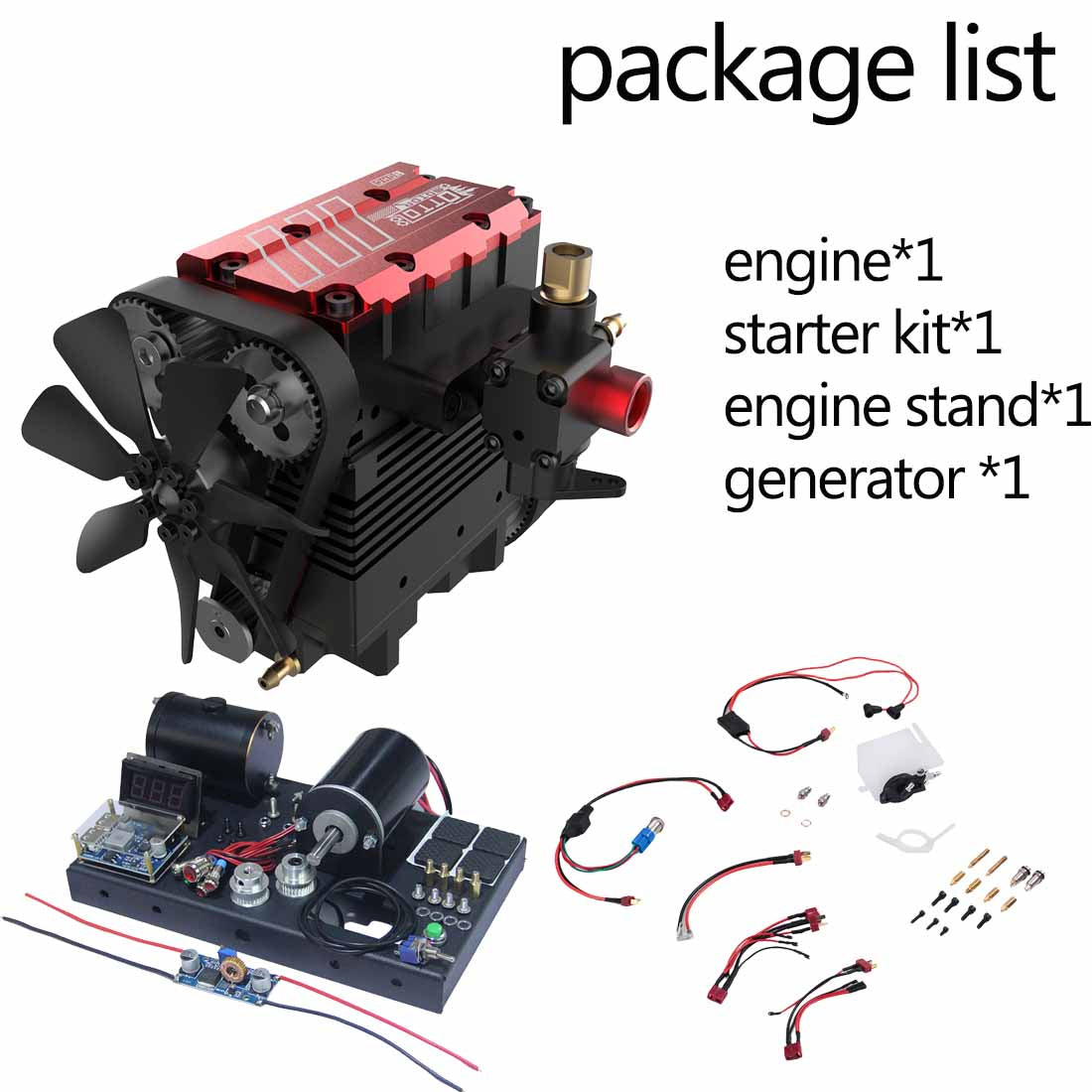 SEMTO ST-NF2 Custom Miniature Gas 2-cyliner Engine Models with 12V DC Generator Set One Key Start - stirlingkit